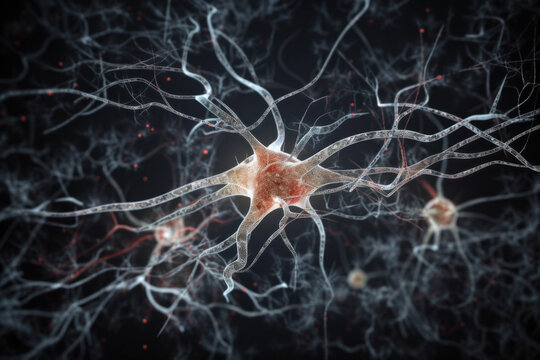 The active nerve cells in the brain are depicted in an abstract and futuristic style, representing the power of neuroimaging and technology. Perfect for medical and science concepts. AI Generative.