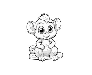 Cartoon baby monkey for coloring. Vector illustration