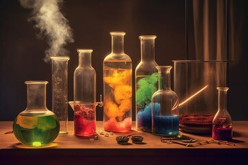 Obraz na płótnie Canvas Chemistry equipment on a table. Created with Generative Ai technology.