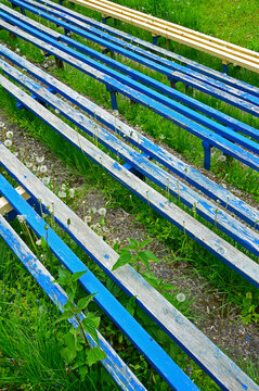 Five wooden benches