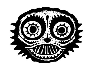 Cat Face Demonic Tattoo Logo Needles Spikes Carnival Show Toothy Funny Scary
