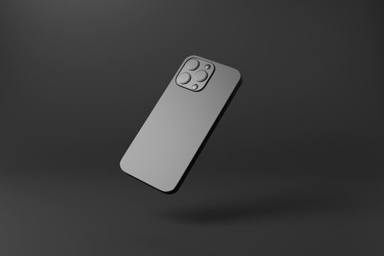 Black phone on black background in monochrome. Illustration of the concept of minimalism and as a design element for web design templates and product mock ups