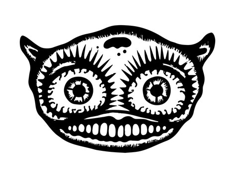 Cat Face Demonic Tattoo Logo Needles Spikes Carnival Show Toothy Funny Scary