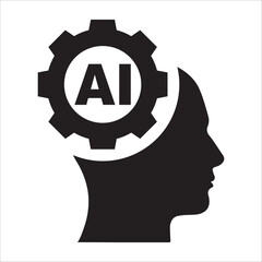 human face with gears, Artificial intelligence icon