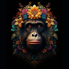Ape floral portrait. high quality ape floral illustration