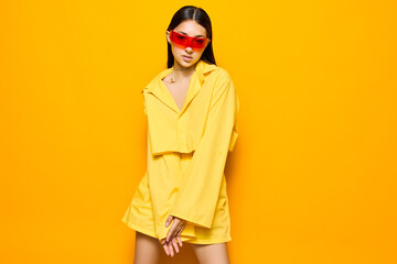yellow woman fashion lifestyle girl trendy sunglasses attractive young beautiful beauty