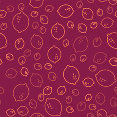 Brown line Lemon icon isolated seamless pattern on red background. Vector