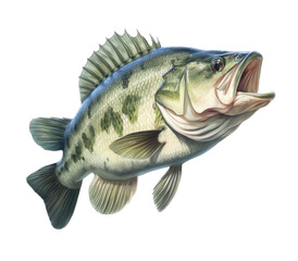 Fototapeta premium a Large-mouth bass, Micropterus salmoides in various positions in Aquatic-themed, photorealistic illustrations in a PNG, cutout, and isolated. Generative AI