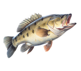 Obraz premium a Large-mouth bass, Micropterus salmoides in various positions in Aquatic-themed, photorealistic illustrations in a PNG, cutout, and isolated. Generative AI