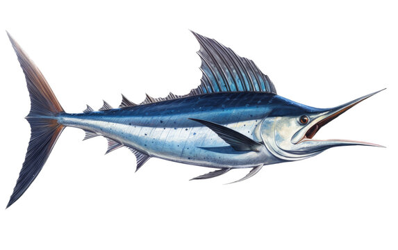 a Black Marlin, Istiompax indica, swimming in various positions in a Fishing and Aquatic-themed, photorealistic illustrations in a PNG, cutout, and isolated. Generative AI