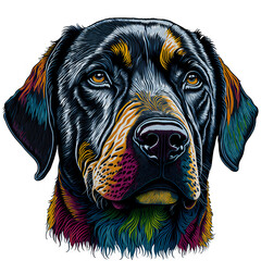"Colorful Illustration of Labrador - Rottweiler Firefighter" - Generative AI