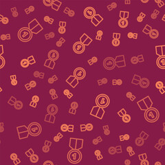 Brown line Gold medal icon isolated seamless pattern on red background. Winner symbol. Vector