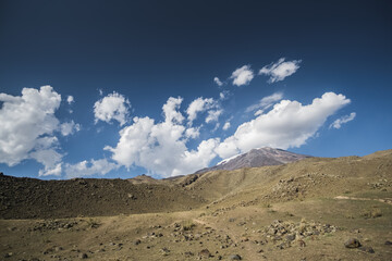 Mount Ararat with glacier and snow peak in nice sunny weather with blue sky and clouds