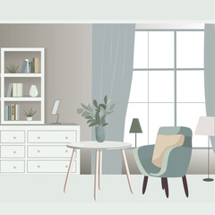 vector illustration of living room interior in blue color