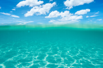 Underwater  and water surface with sky