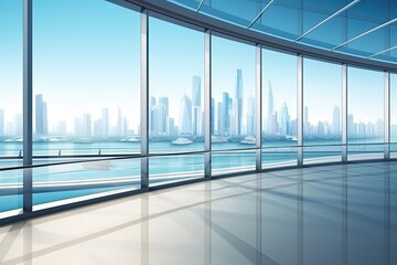 Illustration of an Empty Room with a Stunning View of the Cityscape