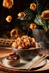 floating oriental food chicken