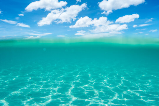 Underwater  and water surface with sky