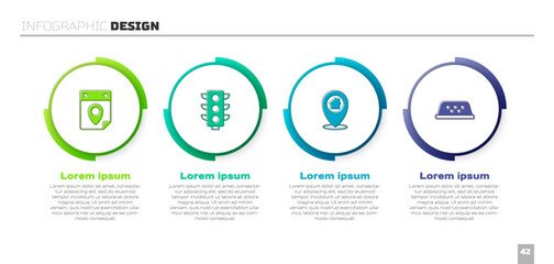 Set Travel planning calendar, Traffic light, Location with house and Taxi car roof. Business infographic template. Vector