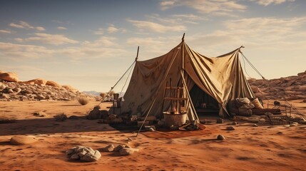 military tent in the desert - Powered by Adobe