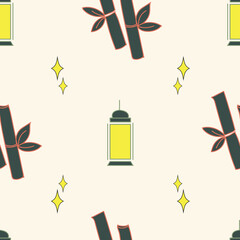 seamless repeat pattern with cute little yellow lanterns and bamboo sticks on butter cream yellow background perfect for fabric, scrap booking, wallpaper, gift wrap projects