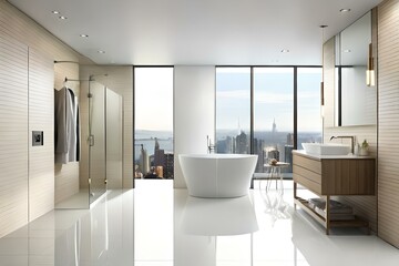modern bathroom interior with furniture generated by AI technology 