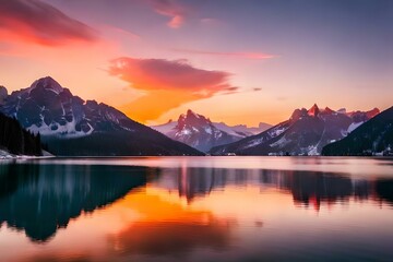 Fototapeta na wymiar sunset over the lake generated by AI technology 
