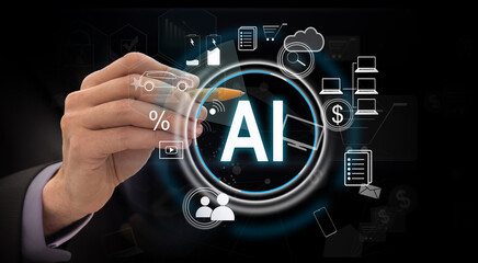 Futuristic robot artificial intelligence revolutionary AI technology development and machine...