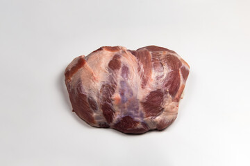 Nice big piece of pork meat with fat on white background isolated, animal food and health