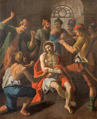 CHAMONIX, FRANCE - JULY 5, 2022: The painting of  Crowning wiht the thorns in th St. Michael church by unknown artist of 19. cent.