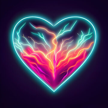 Resplendent thunderstruck melody. A symphony of neon-lit sparks and ecstatic love's resounding echoes. AI-generated