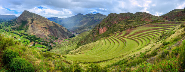 Pisac terraces in Sacred Valley, Cusco, Peru - obrazy, fototapety, plakaty