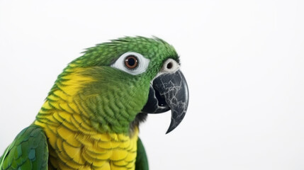 Obraz premium Green parrot portrait on white background. Generative AI