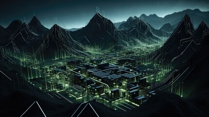  a horizontal format,
 a digital city landscape based on digital circuitry, in a JPG. Generative AI