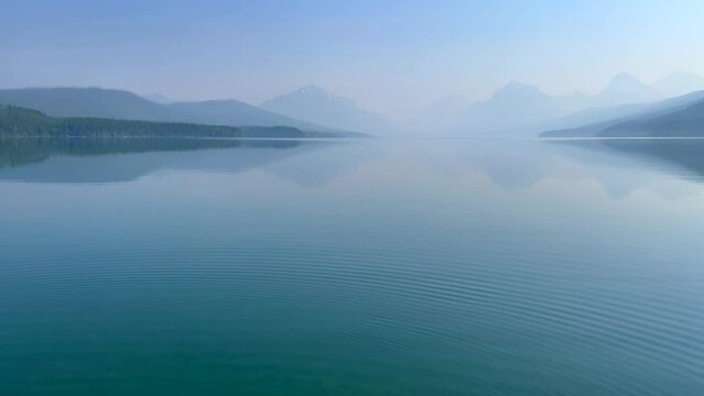 Panning up on beautiful Lake McDonald in Glacier National Park by West Glacier in Montana