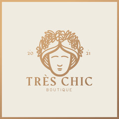 Hand drawn floral logo, hand drawn logo, sacred woman, celestial logo design, woman with moon logo, moon logo desigb, sacred woman