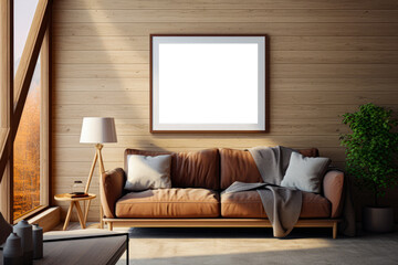 Frame art mockup living room wood wall art display