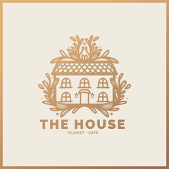 Hand drawn floral logo, hand drawn house logo, house logo, house illustration, home logo, building logo, build