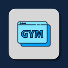 Filled outline Online fitness and training icon isolated on blue background. Vector