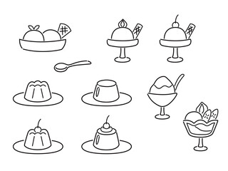 冷たいデザートのイラストセット（線画）