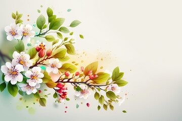 Spring blossom card, floral frame design on light background, illustration generative AI