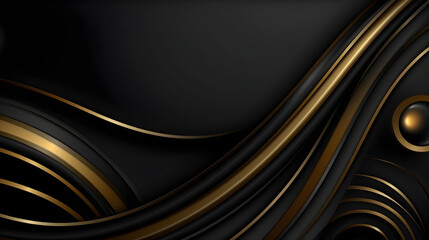 black luxury abstract background with lines and waves golden elegant texture backdrop generative Ai.
