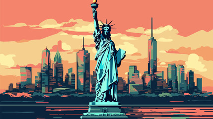 New York,The statue of liberty, 2d cartoon vector illustration. - obrazy, fototapety, plakaty