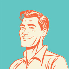 retro cartoon illustration of a happy handsome man - 619959173