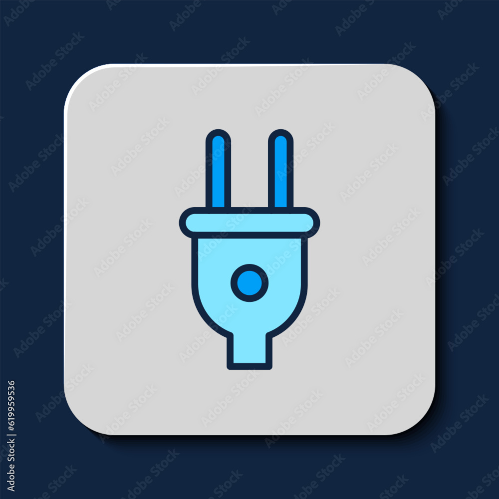 Poster Filled outline Electric plug icon isolated on blue background. Concept of connection and disconnection of the electricity. Vector