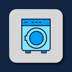 Filled outline Washer icon isolated on blue background. Washing machine icon. Clothes washer - laundry machine. Home appliance symbol. Vector