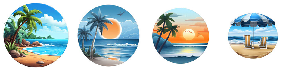 Fototapeta na wymiar Beach clipart collection, vector, icons isolated on transparent background