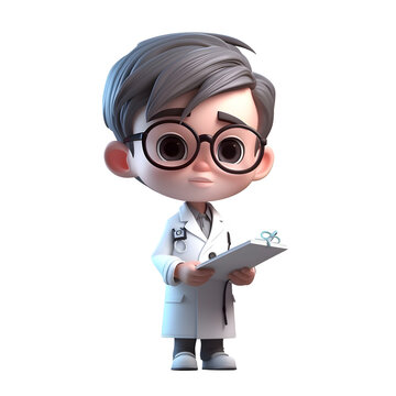Cartoon character of a male doctor with a stethoscope and glasses