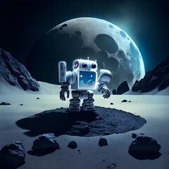 Smart robot walking on moon in space