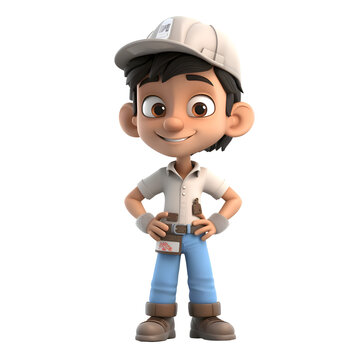 3D Render of a Little Boy Wearing a Cap and Safety Shoes